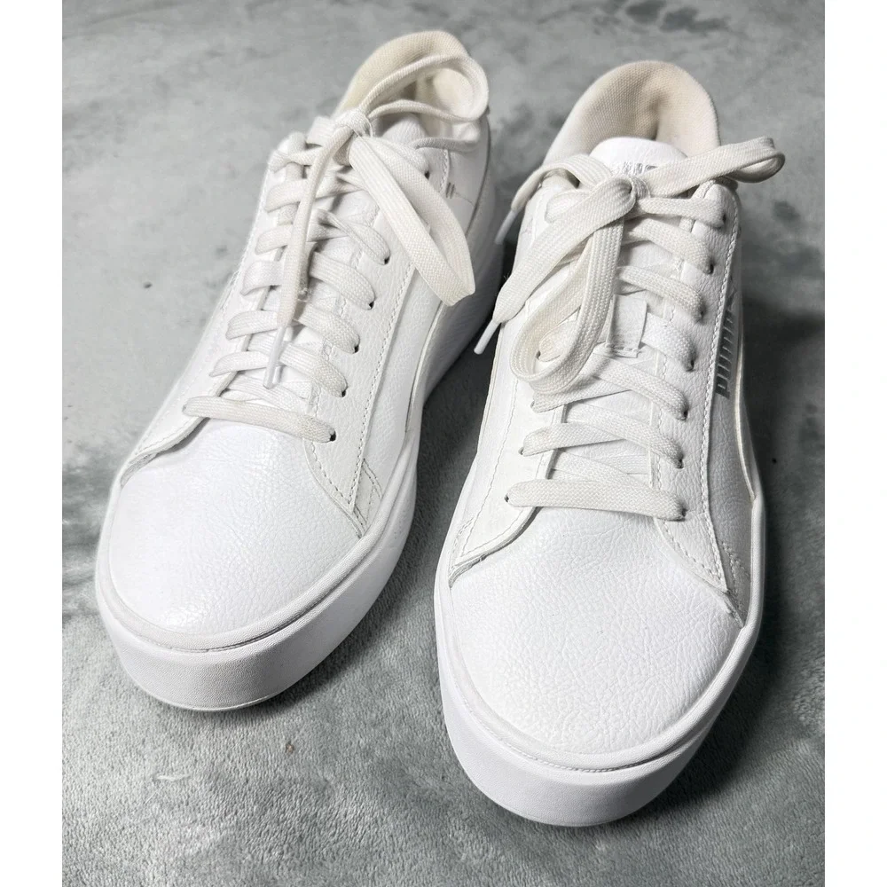 Puma Platform Shoes Womens Size‎ 8.5 White SoftFoam+ Leather Casual 392253-01